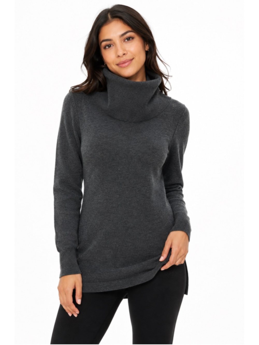 French Connection Dark Charcoal Gray Cowl Neck Tunic Sweater Small 496